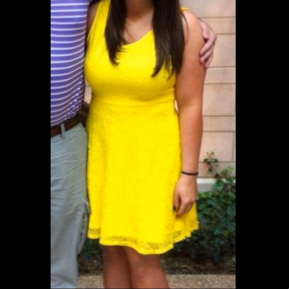 Bright yellow eyelet party or cocktail dress